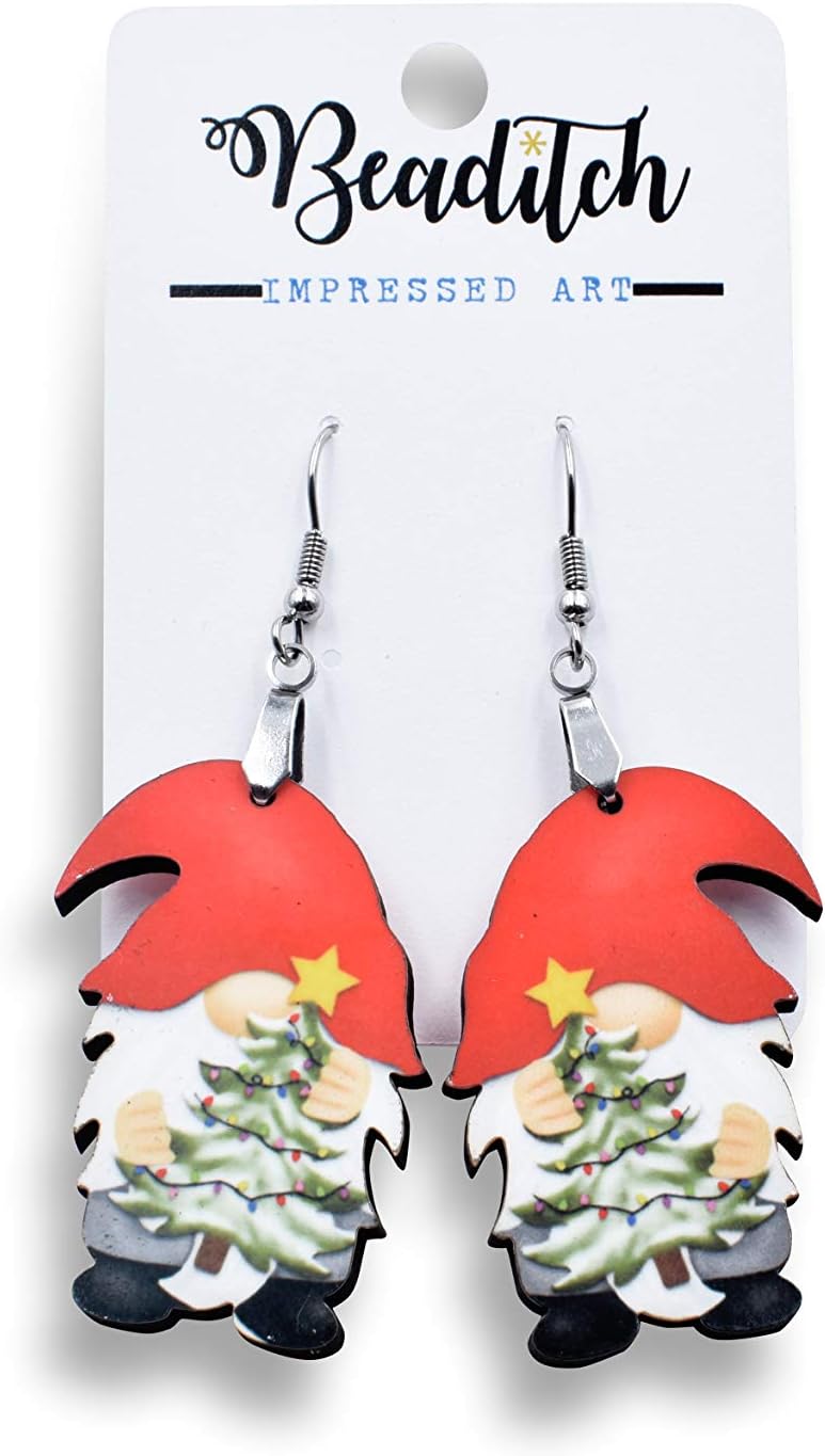 Holiday Gnome Earrings - Christmas Tree Earrings