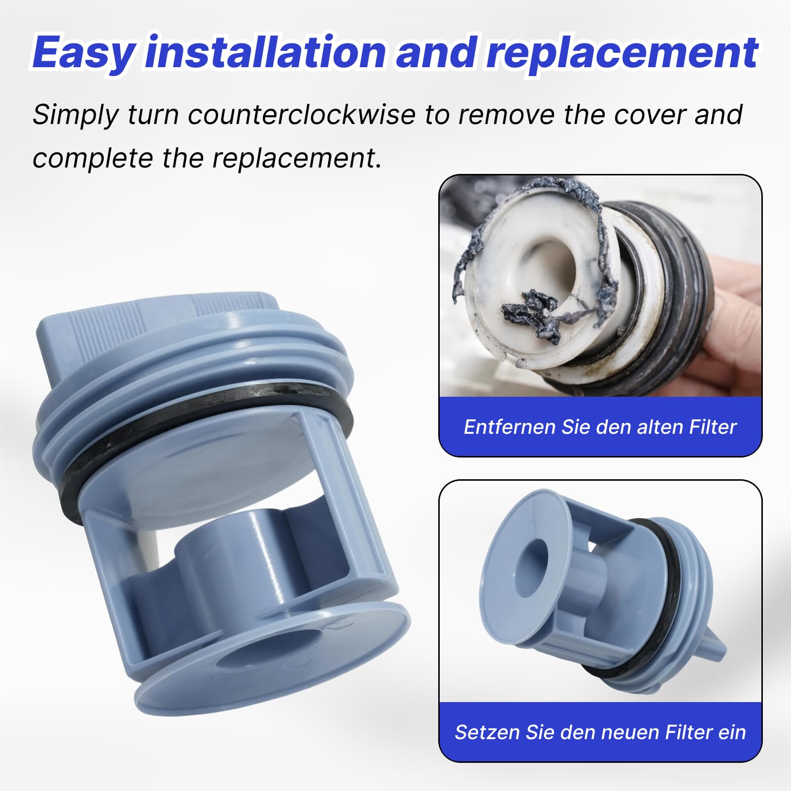 Filtre à peluches compatible Bosch et Siemens – Remplacement de haute qualité pour machines à laver Série 8, IQ300, IQ500 et IQ700, Ø 64 mm avec joint en plastique POM - 5