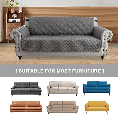 Miniatura 7 de UNBBRRL Funda de sofá reversible para perros y gatos, funda impermeable para muebles para mascotas y niños, protector de sofá con correas elásticas