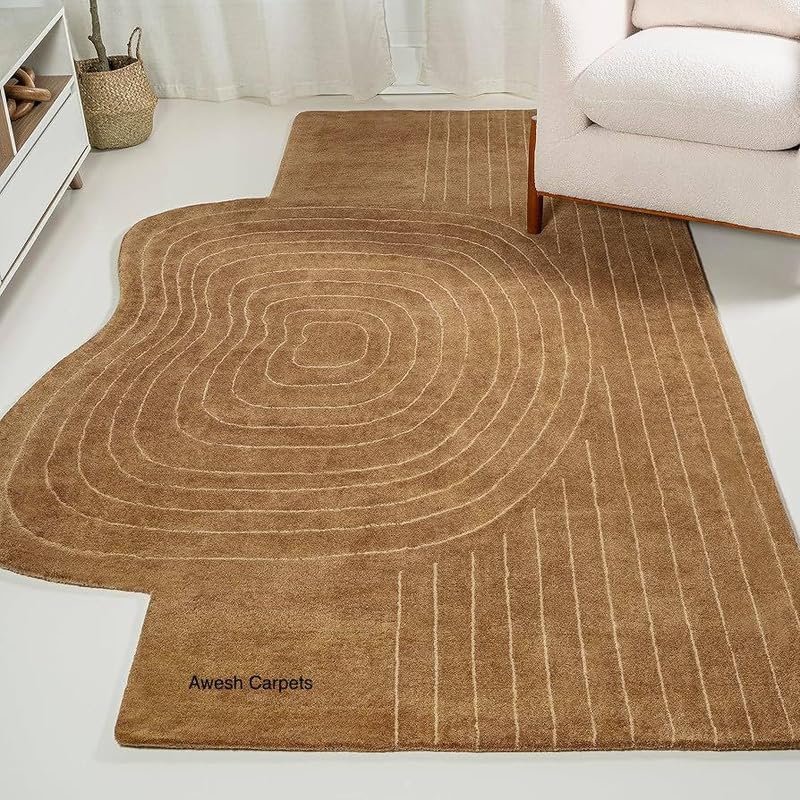 Image of Irregualr Shape Hand Tufted Carpet Pure Soft Wool Non Slip & Durable Easy to Clean Floor Area Rug Modern Design Carpet for Living Room 5x8 Feet (150x240 cm)