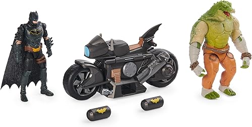 Miniatura 7 de DC Comics, Batman - Paquete de batalla transformable de Batcycle con figura de acción exclusiva de cocodrilo asesino de 4 pulgadas y Batman,