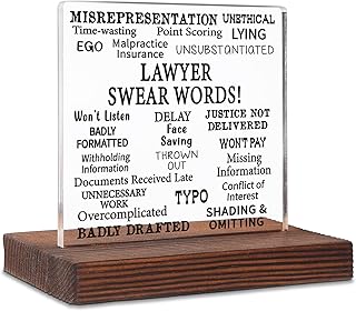 Lawyer Swear Words Desk Sign Gift for Attorneys, Legal Assistants, Paralegals, Funny Office Decor for Law Firms, Courtroom Humor, Farewell or Retirement Present, Acrylic Plaque SKT258