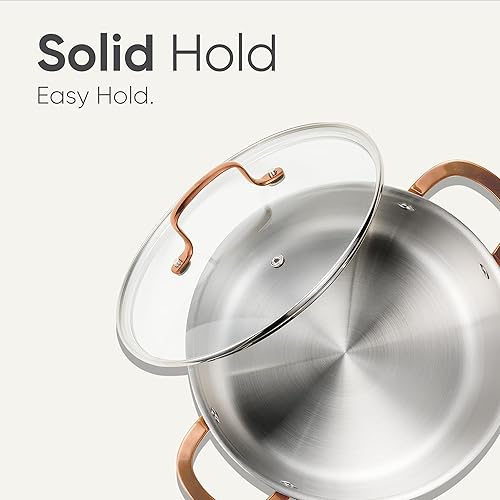 Miniatura 6 de CAROTE Olla de acero inoxidable de tres capas de 6 cuartos de galón, olla no tóxica con tapa, olla de sopa para pasta, calefacción uniforme, apta