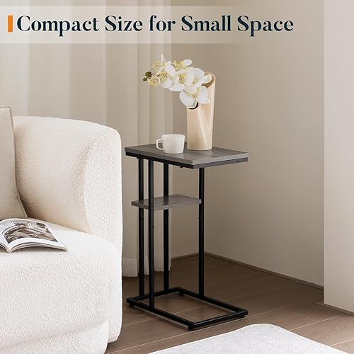 Miniatura 4 de Yoobure Juego de 2 mesas auxiliares en forma de C mesa auxiliar para sofá y cama mesa auxiliar pequeña para espacios pequeños sala de estar