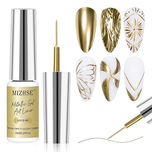 Miniatura 10 de MIZHSE Juego de esmalte de uñas con revestimiento de gel, pintura de gel dorada con purpurina para uñas, diseño de uñas en remolino, pintura de