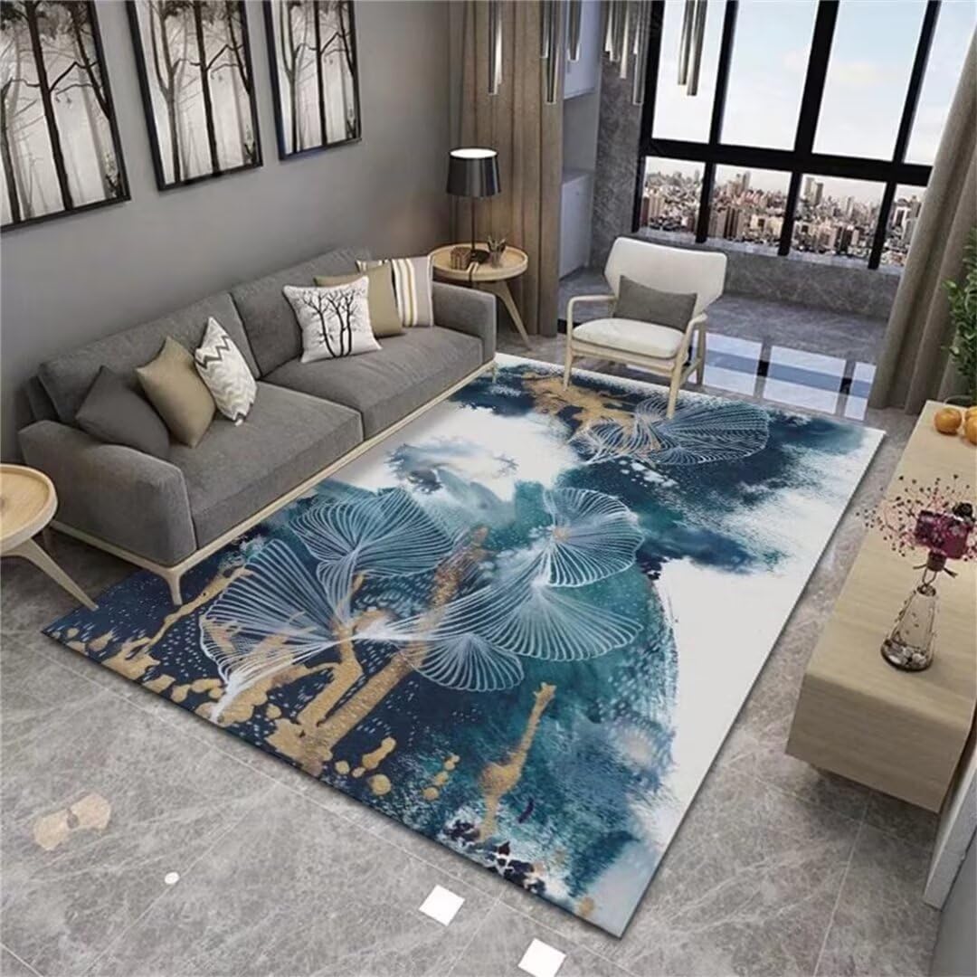 Moquette couloir motif botanique bleu tapis salon chambre 140x200