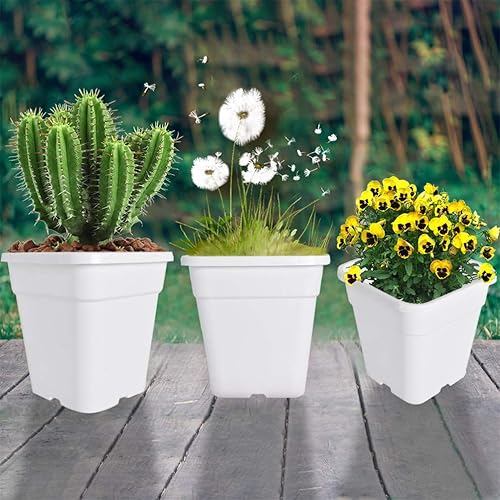 Vista 18 de Macetas cuadradas para vivero, macetas de cultivo, contenedor de vivero, apto para plantar plantas de suelo, 5 galones, 10 unidades Negro