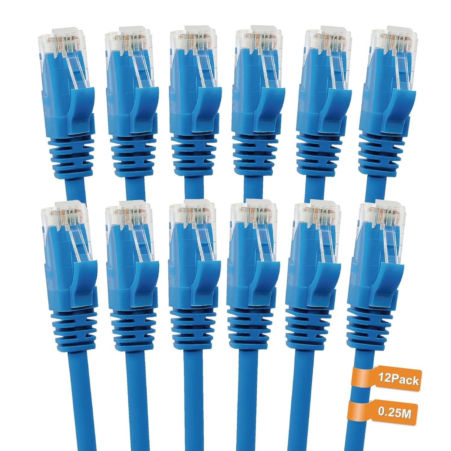Tecmojo Ethernet Cable 0.25M, CAT 6 Ethernet Cable Blue 12 Pack LAN Gigabit, RJ45 Pure Copper Core 1000Mbps for 250Mhz/s Cord, Network Patch Cord for Router Modem Patch Panel Faster Than Cat 5e/Cat 5
