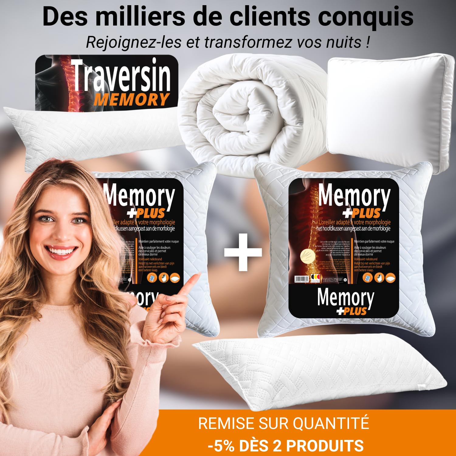 Oreiller Ergonomique Cervical 60x60 (GARANTIE) Oreiller Memoire Forme 60x60 Cervicales Douloureuses, Soulager Douleurs Soutien Sommeil Réparateur Pillow Mémoire de Forme Viscoélastique Coussin Ferme
