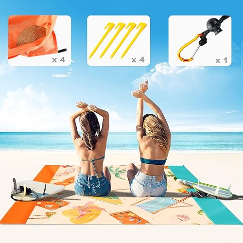 Miniatura 5 de FunQeeu Manta de playa, grande de 83 x 79 pulgadas, manta de picnic a prueba de arena para 2-8 adultos, accesorios para exteriores, portátil,