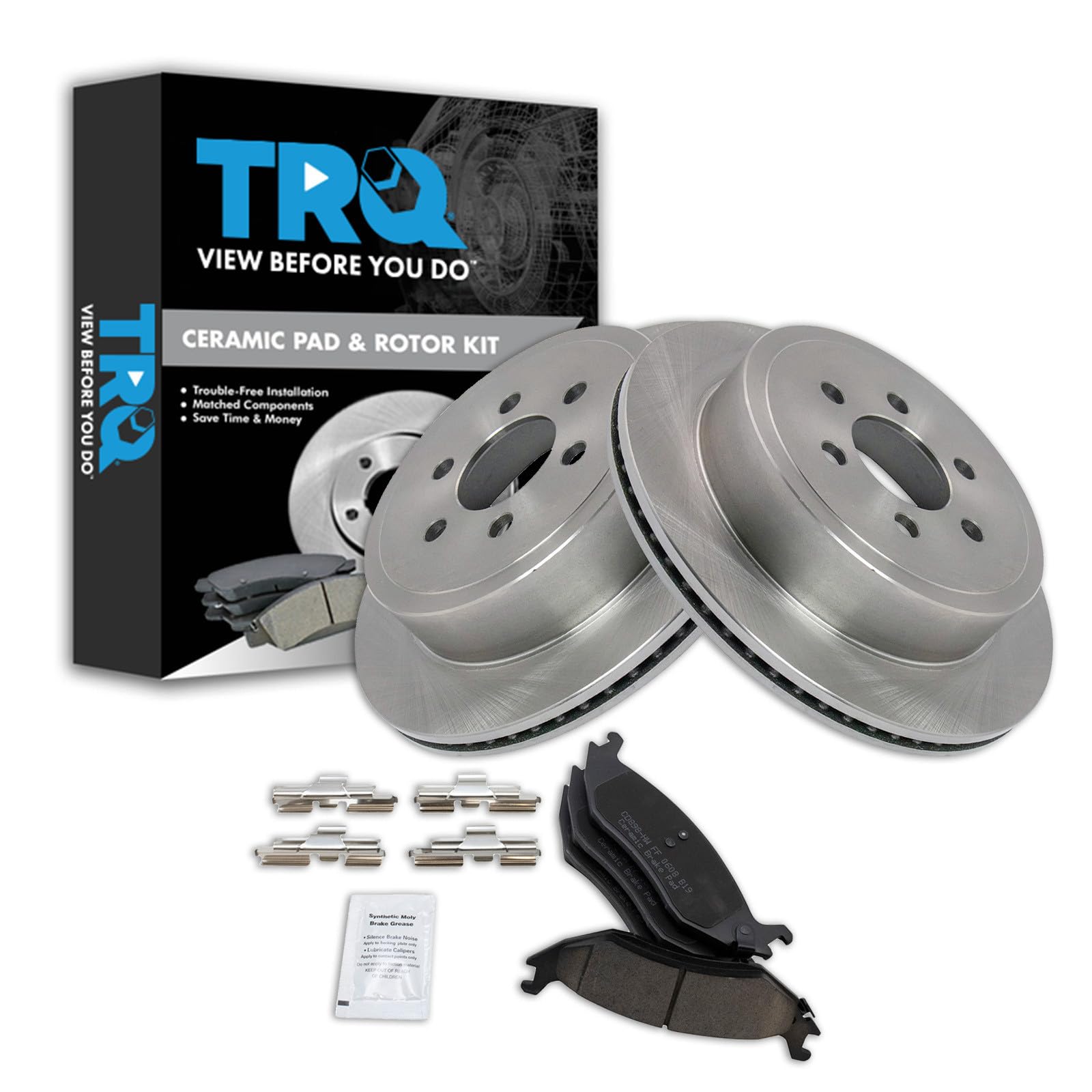 TRQ Rear Brake Pad and Rotor Set Ceramic Compatible with 2003 Dodge Durango