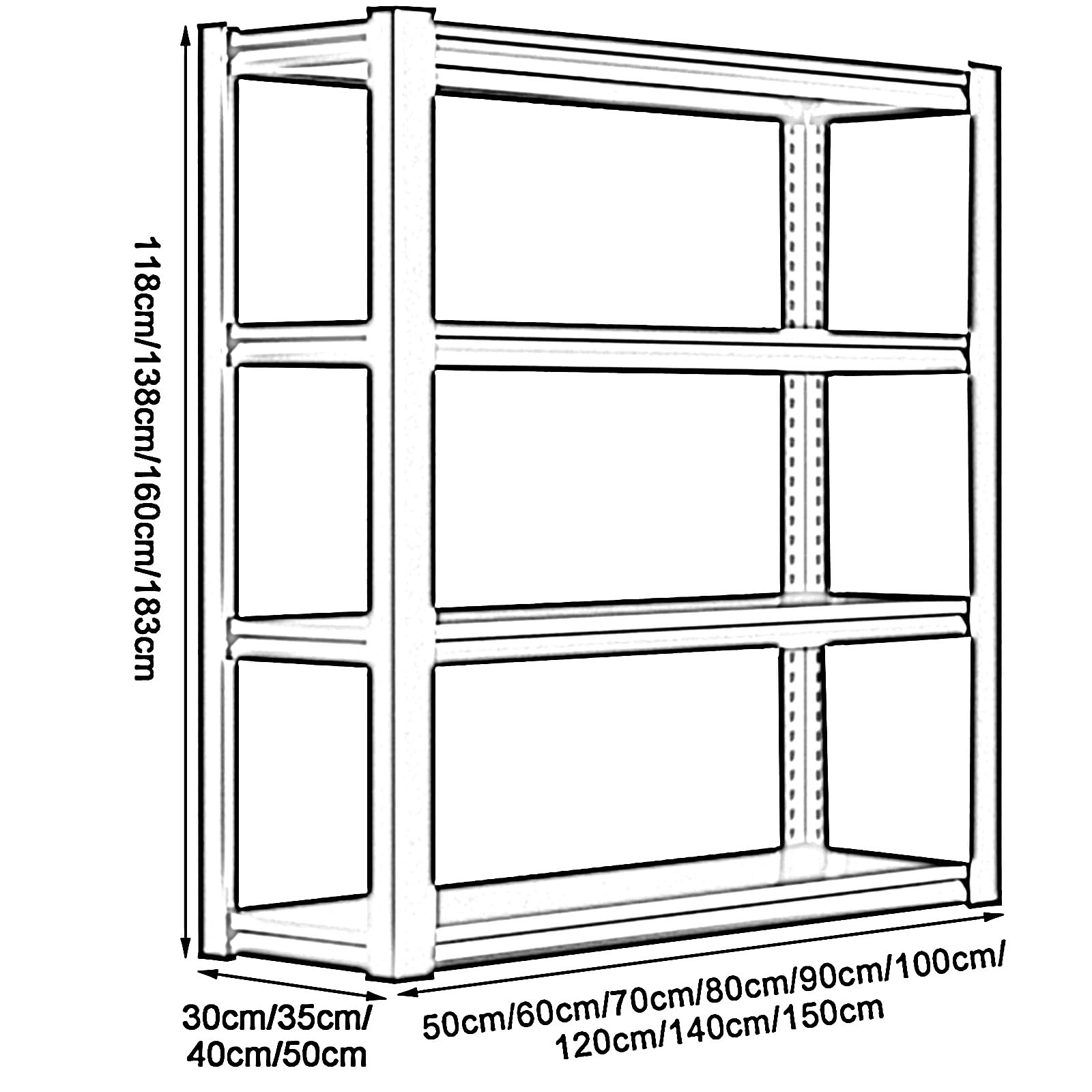 Scaffali in metallo resistenti regolabili a 4 ripiani, altezza 118 cm/138 cm, per casa, ufficio, dispensa, officina, scaffalatura industriale (70 x 30 x 118 cm)