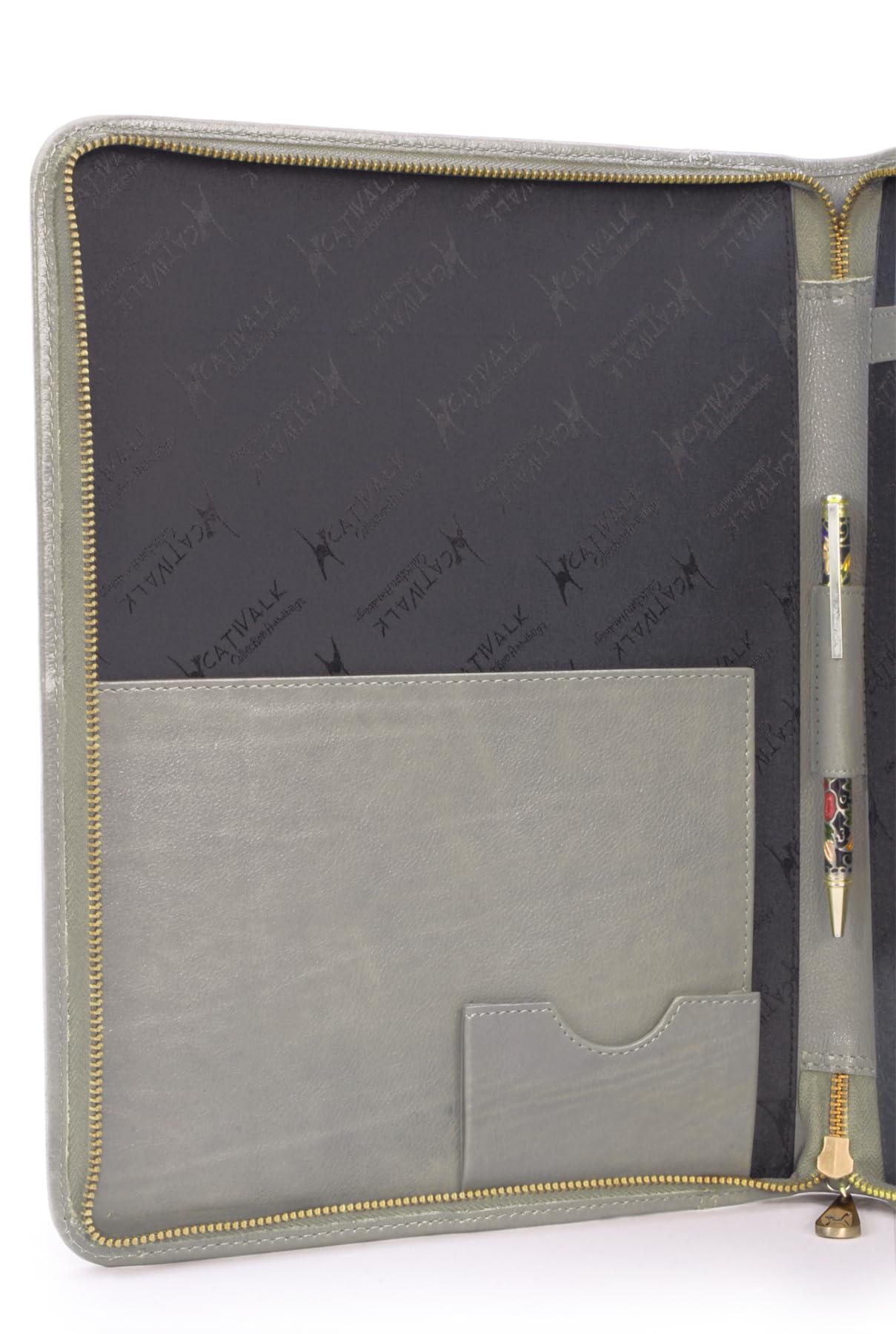 Catwalk Collection Handbags - Portacuaderno Piel - Portadocumentos - Carpeta para Tablet y A4 Documentos - Portafolio de Viaje Mujer - Chloe - Gris
