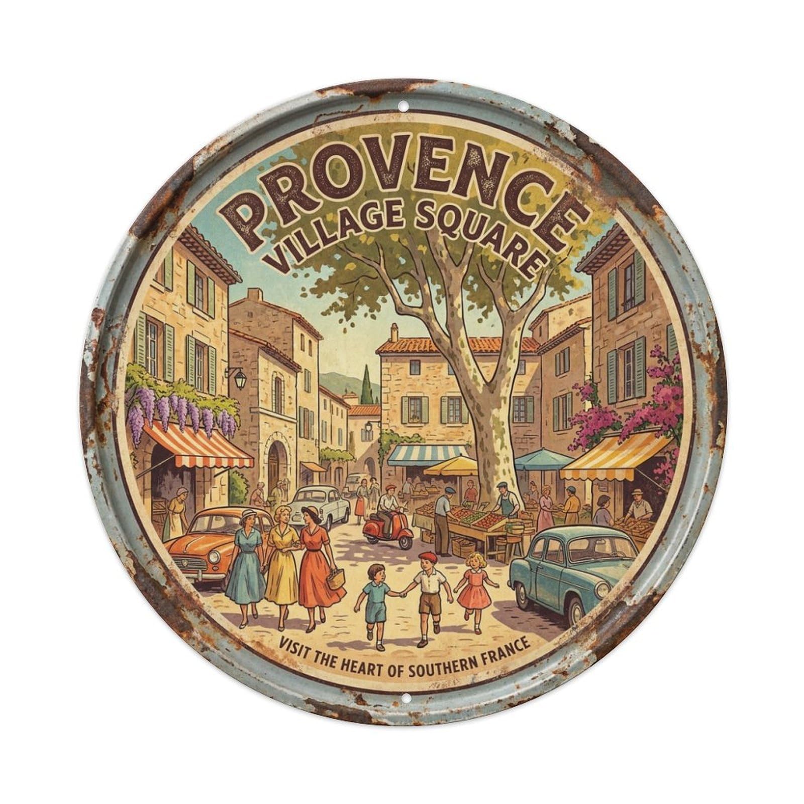 Village Square Country Travel Provence France Metal Tin Sign