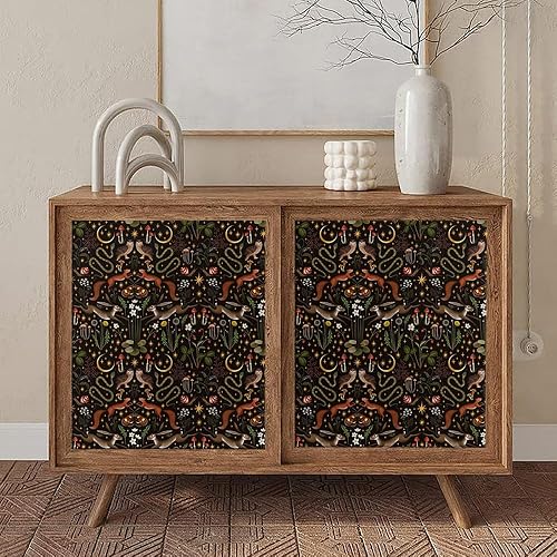 Miniatura 5 de Papel tapiz adhesivo de 18 x 236 pulgadas, diseño de animales del bosque negro, fácil de despegar, vinilo vintage, autoadhesivo, extraíble, para