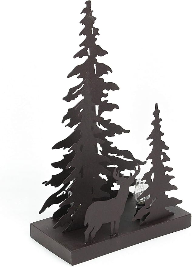 Leon Collection Rustic Brown Finished Metal Solo Buck Deer in Forest Silhouette Ambient Light Accent Lamp Lodge Decor photo 3