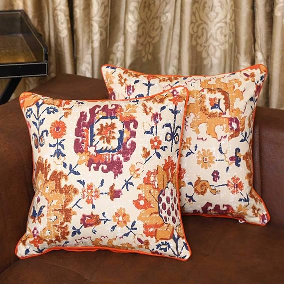 Bilberry Furnishing By Preeti Grover: Cotton Printed Square Cushion Covers, Set of 2, 24 x 24 Inches