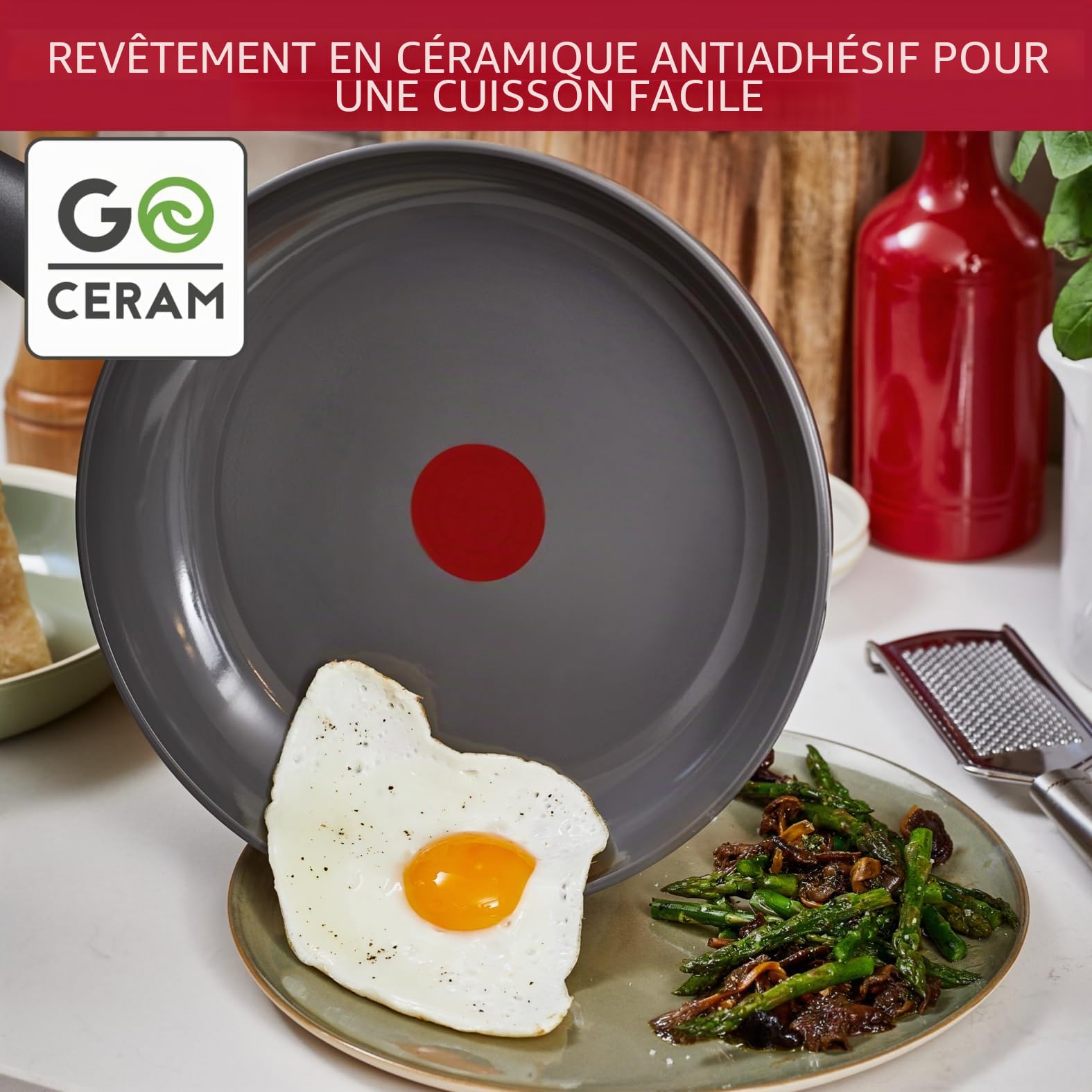 Lagostina Ressource, Set de poêles antiadhésives, 3 poêles 20, 24 et 28 cm avec revêtement en céramique, poêles antiadhésives compatibles avec gaz et induction, technologie thermosignal et cuisson