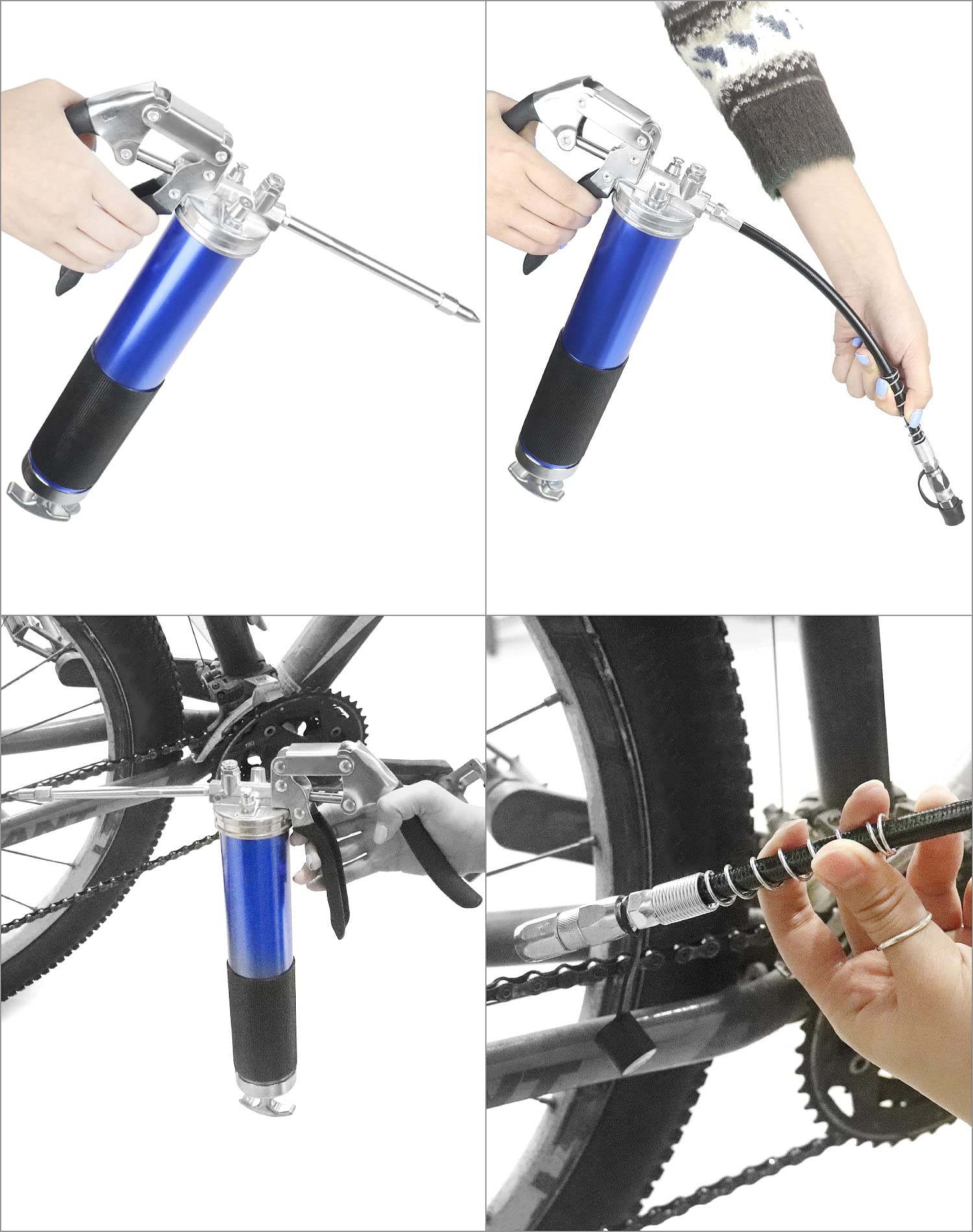 QWORK® Pistola Ingrassatore, 6000 PSI-7000 PSI, 400CC, con Tubo Flessibile, prolunga Rigida e ugello, Blu