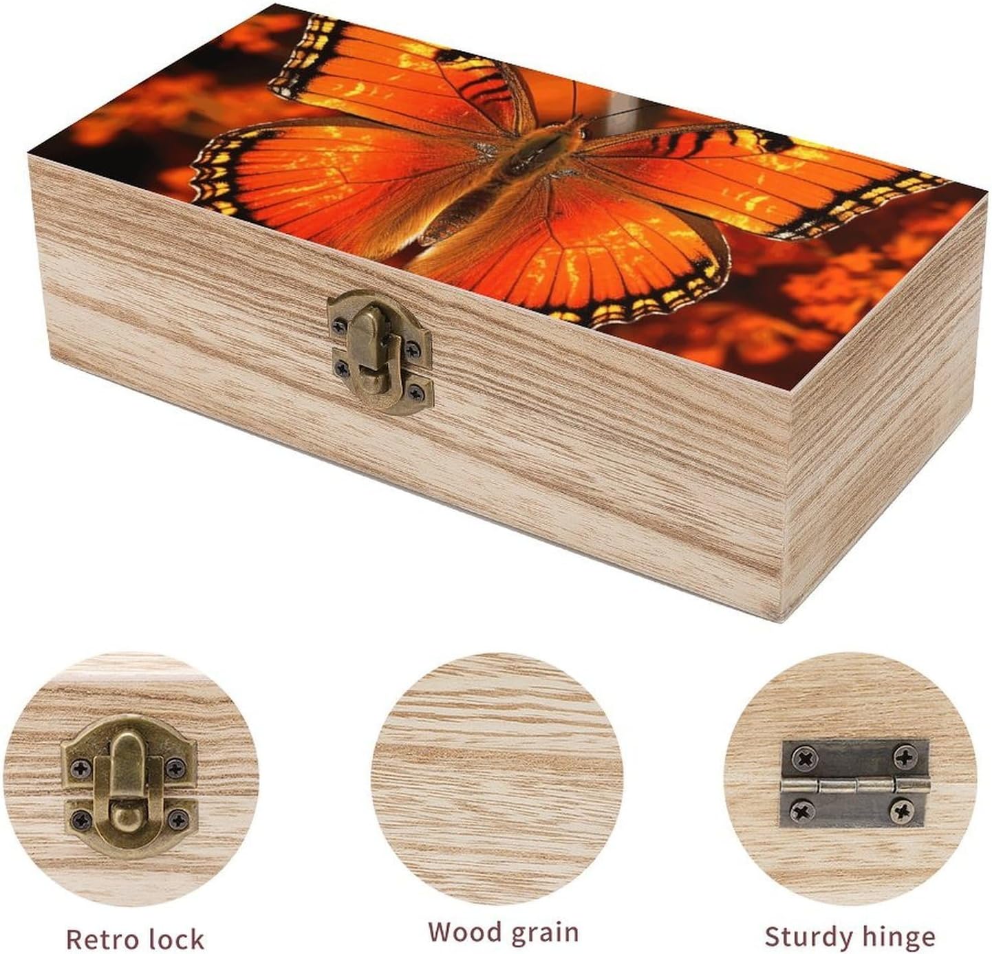 Orange Butterfly Wooden Storage Box with Hinged Lid image 3