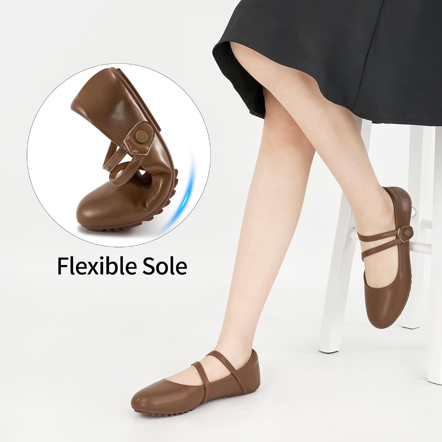 HARENCE Mary Jane Flats for Women: Dressy Round Toe Ballet Flats with Strap - Comfortable Work Shoes for Office Business