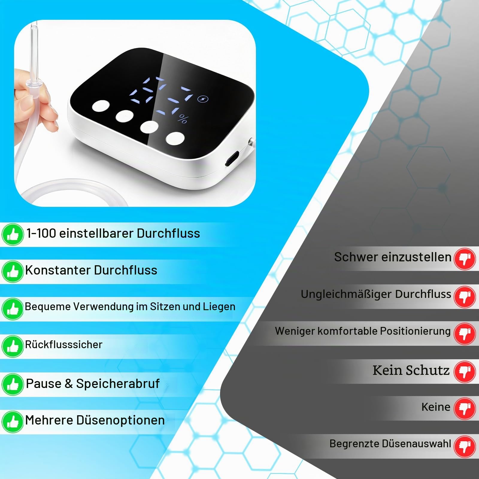 Elektrisches Haushalts-Darmreinigungssystem, Einlaufgerät mit 100-stufige Durchflussregelung, LED-Display, wiederaufladbar, 10 Aufsätzen & Zubehör, einfache Einläufe zu Hause