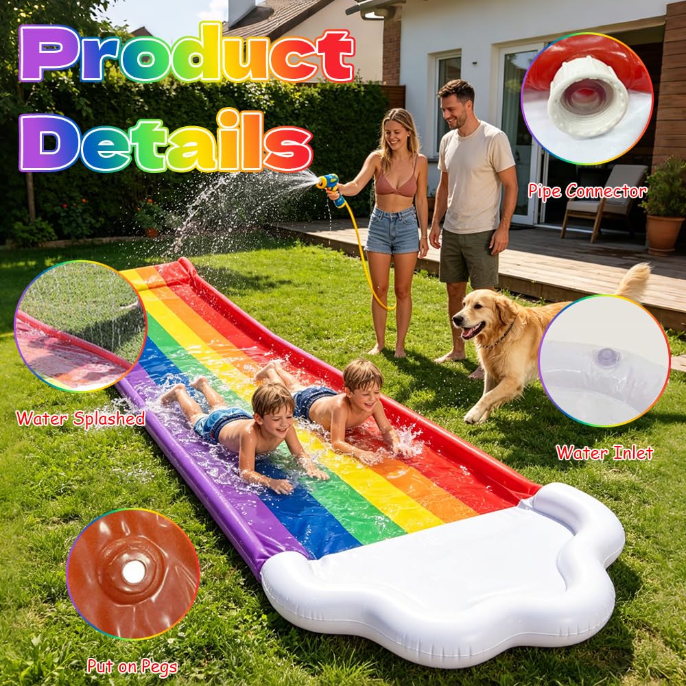 Wasserrutsche Garten 4.8x1.4m Doppel Wasserrutsche mit 2 Bodyboards & Sprinkler für Kinder Erwachsene