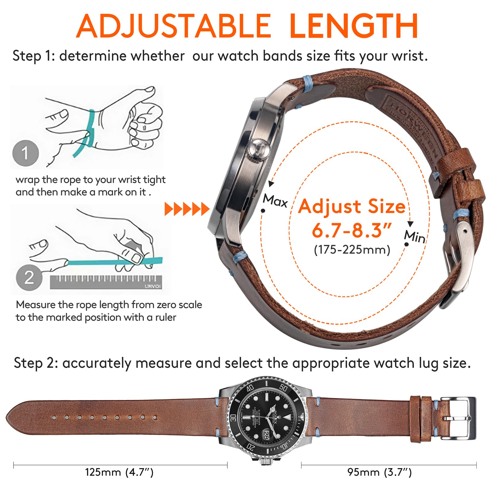 Soft Horween Leather Watch Bands for Men 19mm Watch Strap Quick Release Vintage Watch Wrap with Heavy Duty Dust Buckle - Image 3