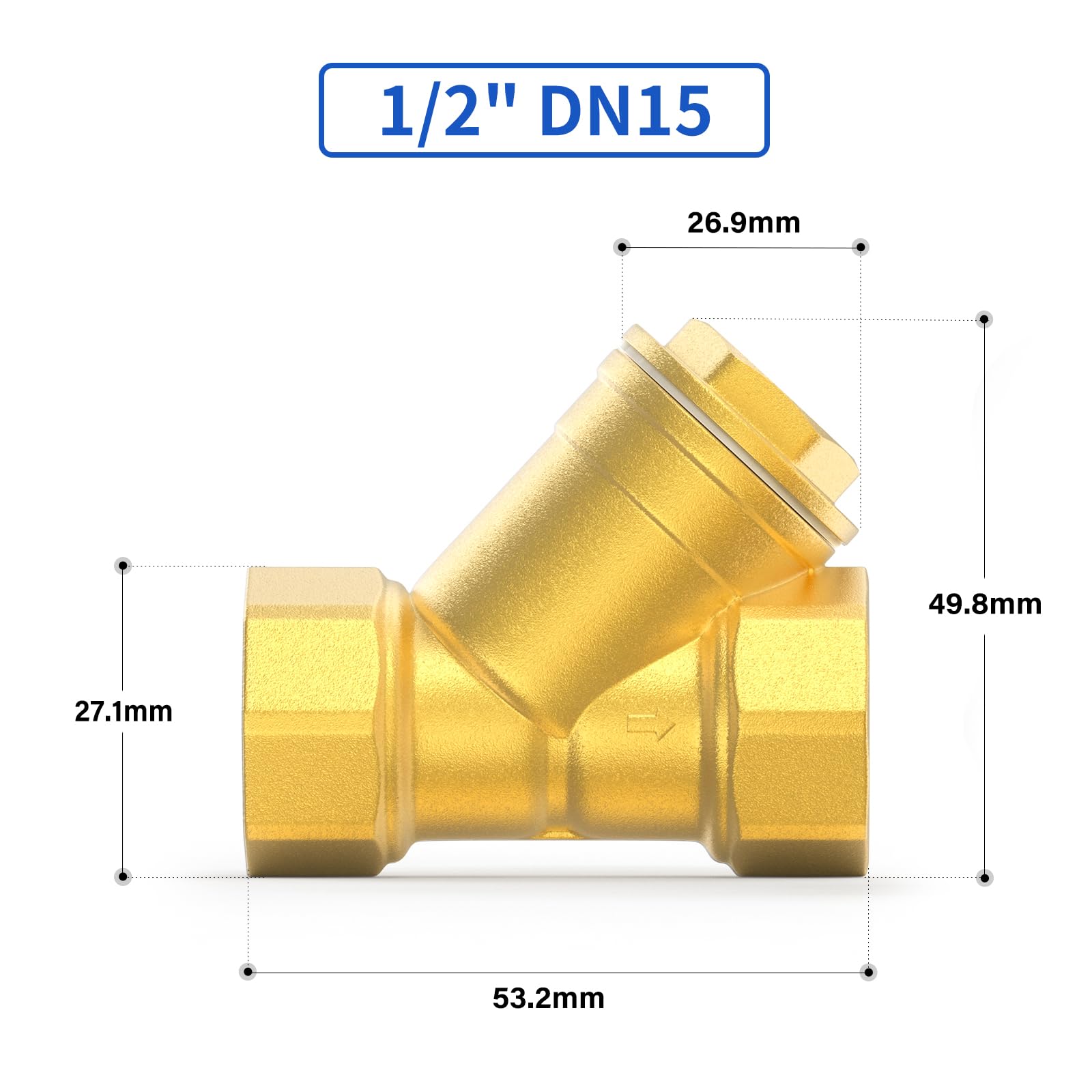 2 pezzi valvola filtro a Y in ottone con rete metallica, valvola con attacco filettato femmina da 1/2" BSP DN15 per la separazione acqua-olio