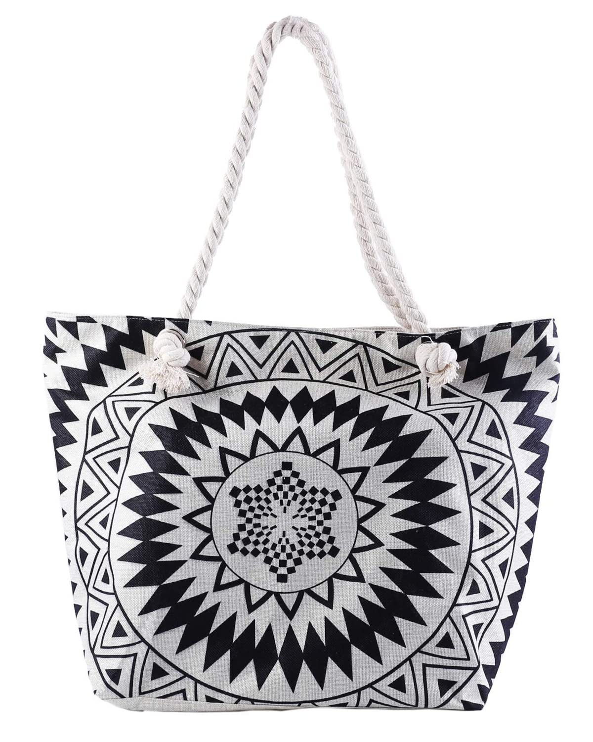 crazy beanBolsa de Playa Grande Bolsa de Hombro con Cuerda y Cremallera Verano Bolso de Mano Familiar para Playa Viajes Compras