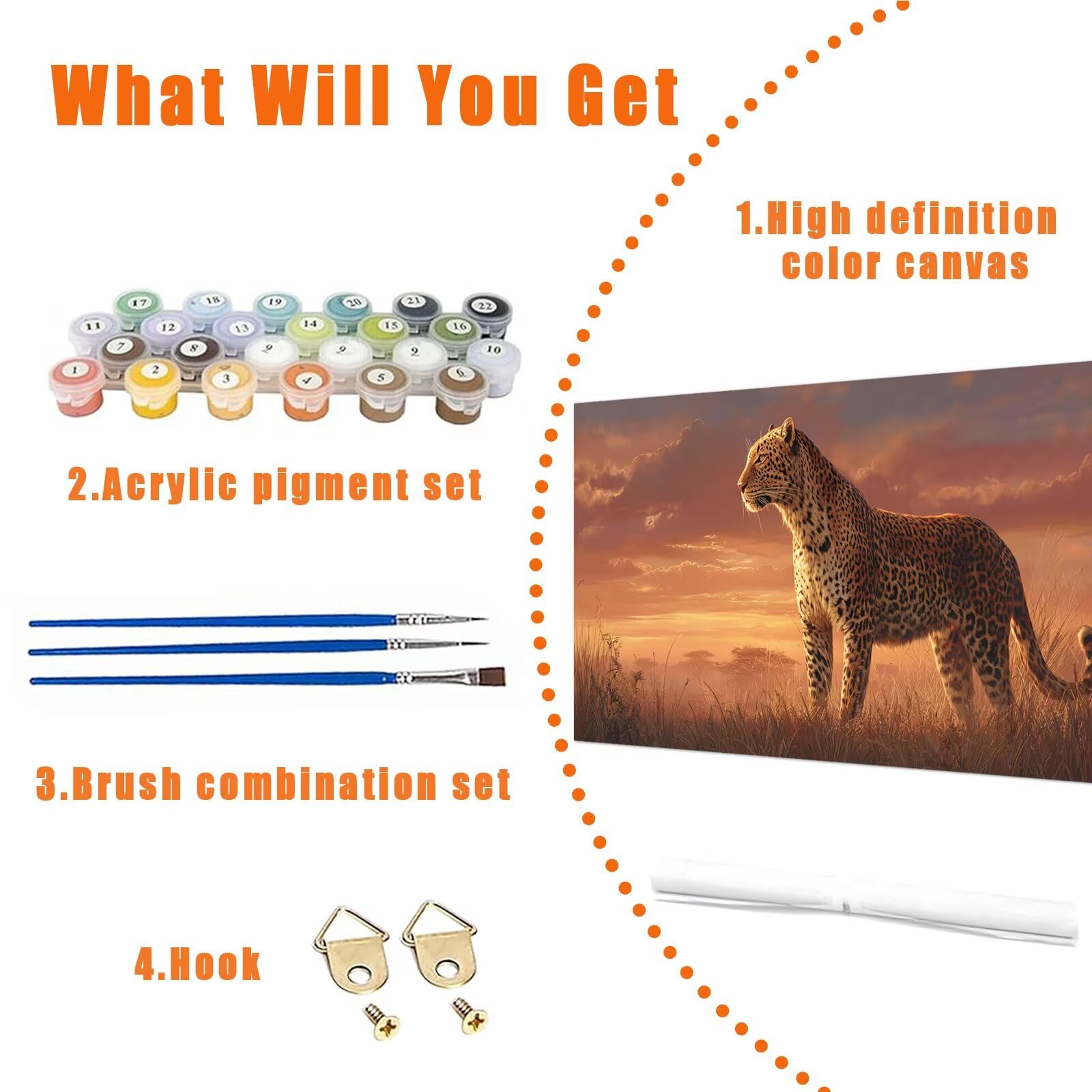 Łąka Malowanie według liczb dla dorosłych, 2025 Początkujący i dzieci DIY Zestaw Leopard 90x180 cm Malowanie według liczb farb akrylowych z pędzlami na płótnie,Prezent Dekoracja ścienna do domu, bez