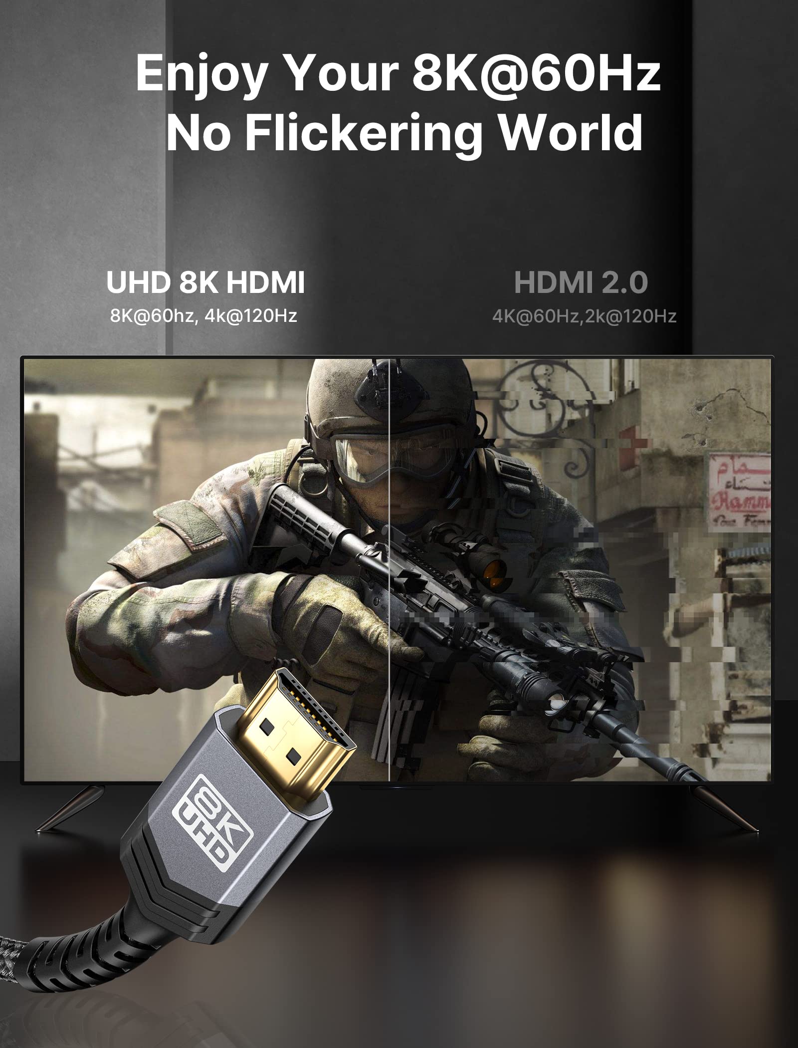 JSAUX Kabel HDMI 15 m, Światłowodowy HDMI 2.1, 8K 60 Hz/4K 120 Hz, Highspeed 48 Gbps, UHD HDR 10+, eARC, Dolby Vision, 3D, VRR, Kompatybilny z PS4, PS5, TV, Odtwarzaczem