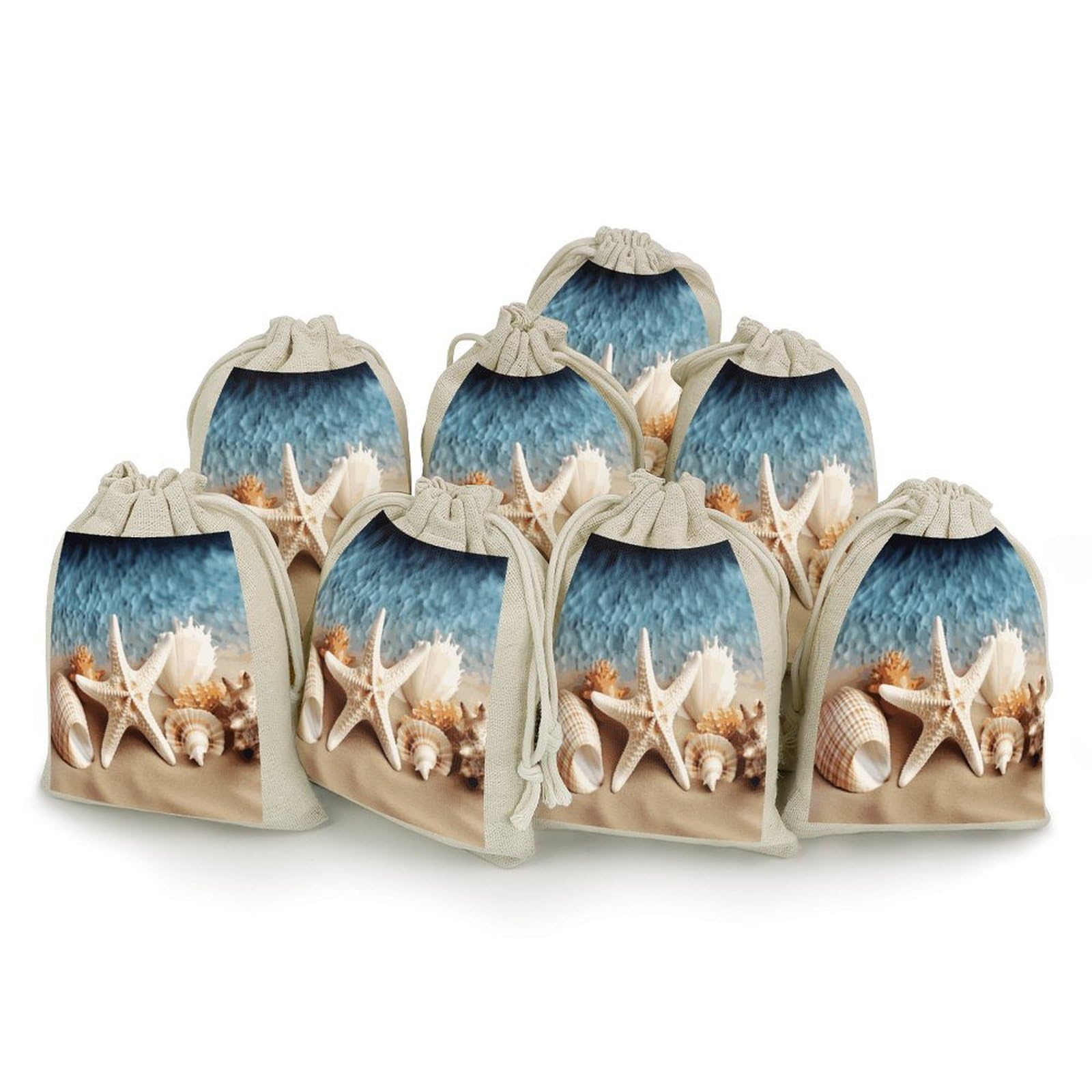 Adfgyerh Style Starfish Coral And Seashell Bags With Drawstring Reusable,Jewelry Bags 4.9 X 6.7 Inch, Set Of 8,Gift Bags For Party Wedding Storage Home Supplies