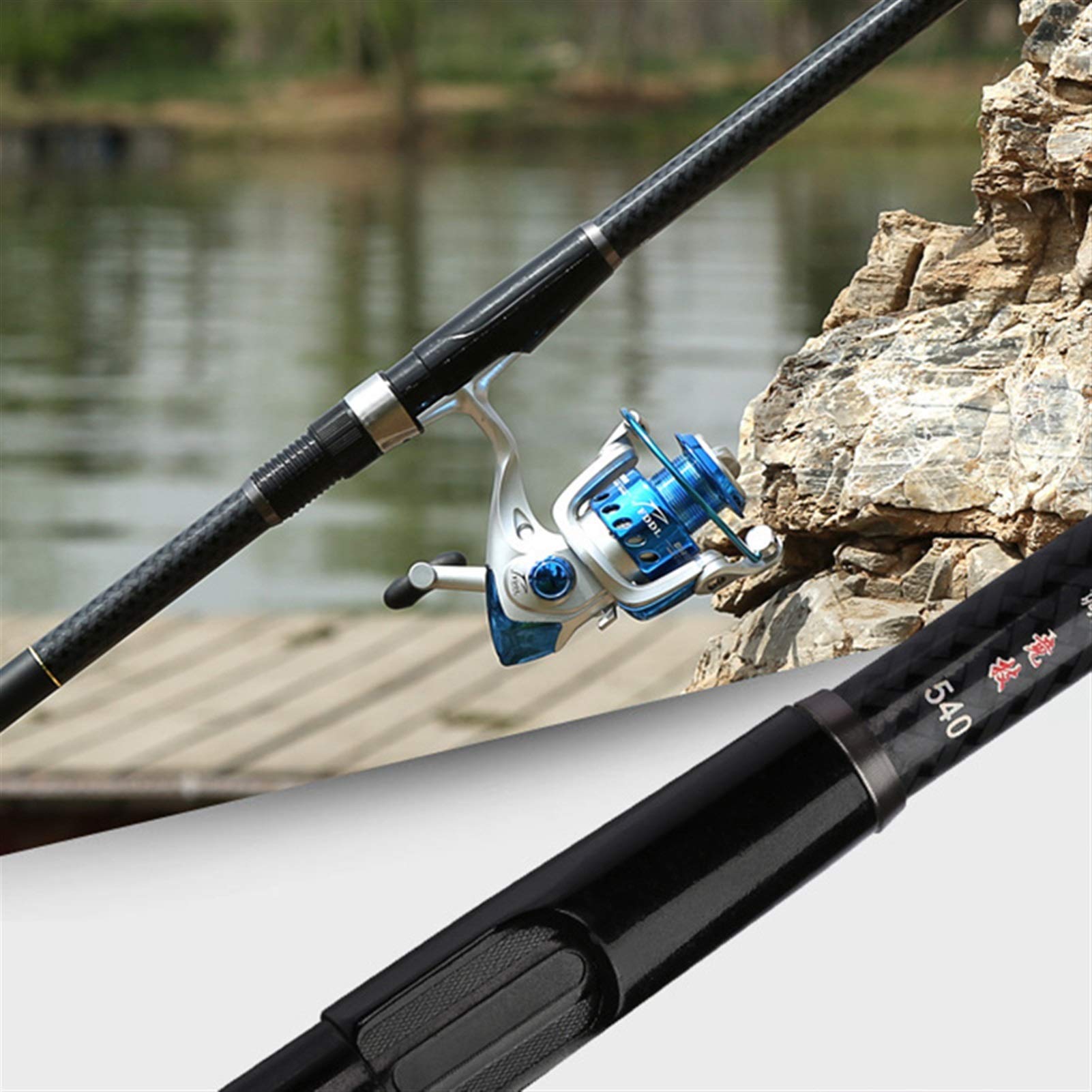 LATEAU Cañas de Pescar Varilla telescópica Barra de Pescar Negro 7.2 m Dual Uso de Mar y Doble Rodillo de Pesca Engranaje de Pesca Rodilla de fundición