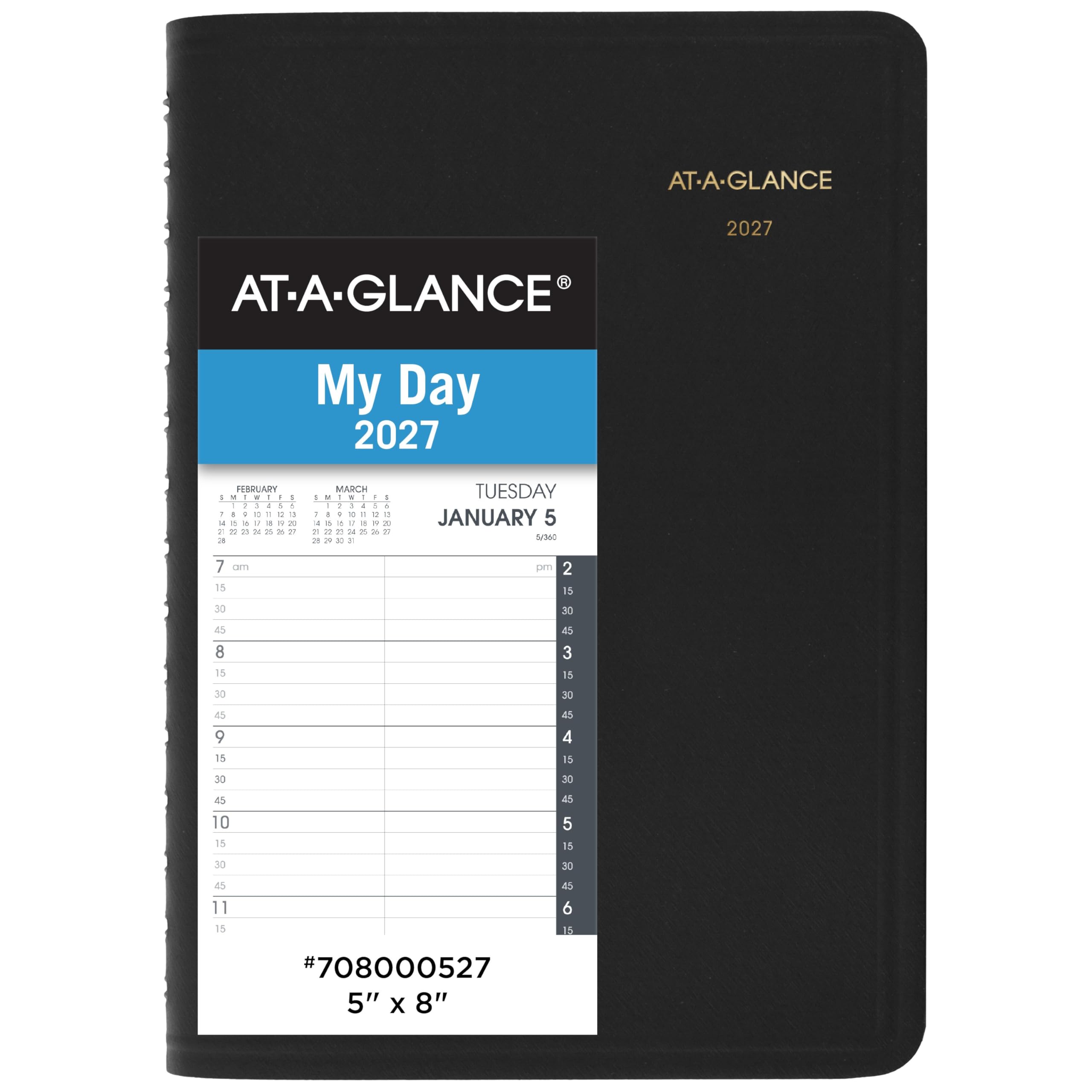 AT-A-GLANCE Terminkalender 2027, Tagesplaner, 12,7 x 20,3 cm, Viertelstunde, Schwarz (708000527)