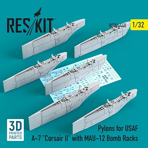 Miniatura 2 de Reskit RS32-0440 132 Pilones para USAF A-7 Cors II con bastidores de bombas MAU-12, accesorios de impresión 3D