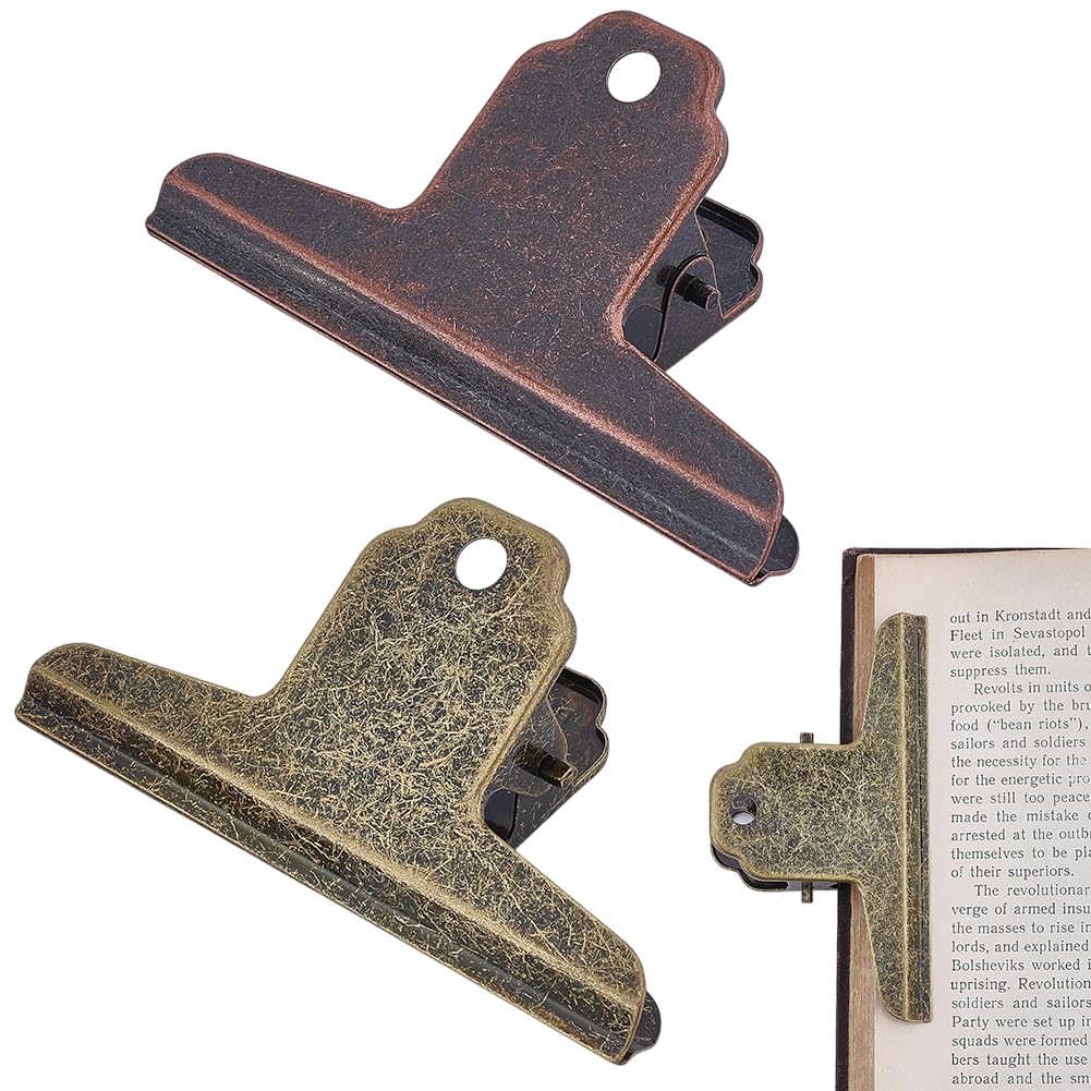 CRASPIRE 2Pcs Metal Bulldog Clips Antique Bronze Red Copper Large Clip 4In