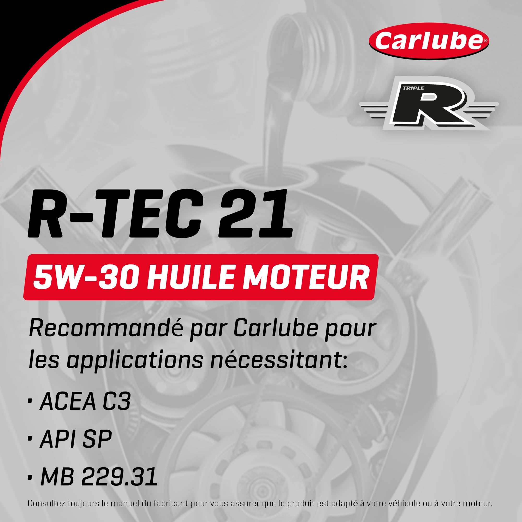 CarLube Triple R 5W-30 Longlife huile 100% synthétique R-TEC 21, 5 L
