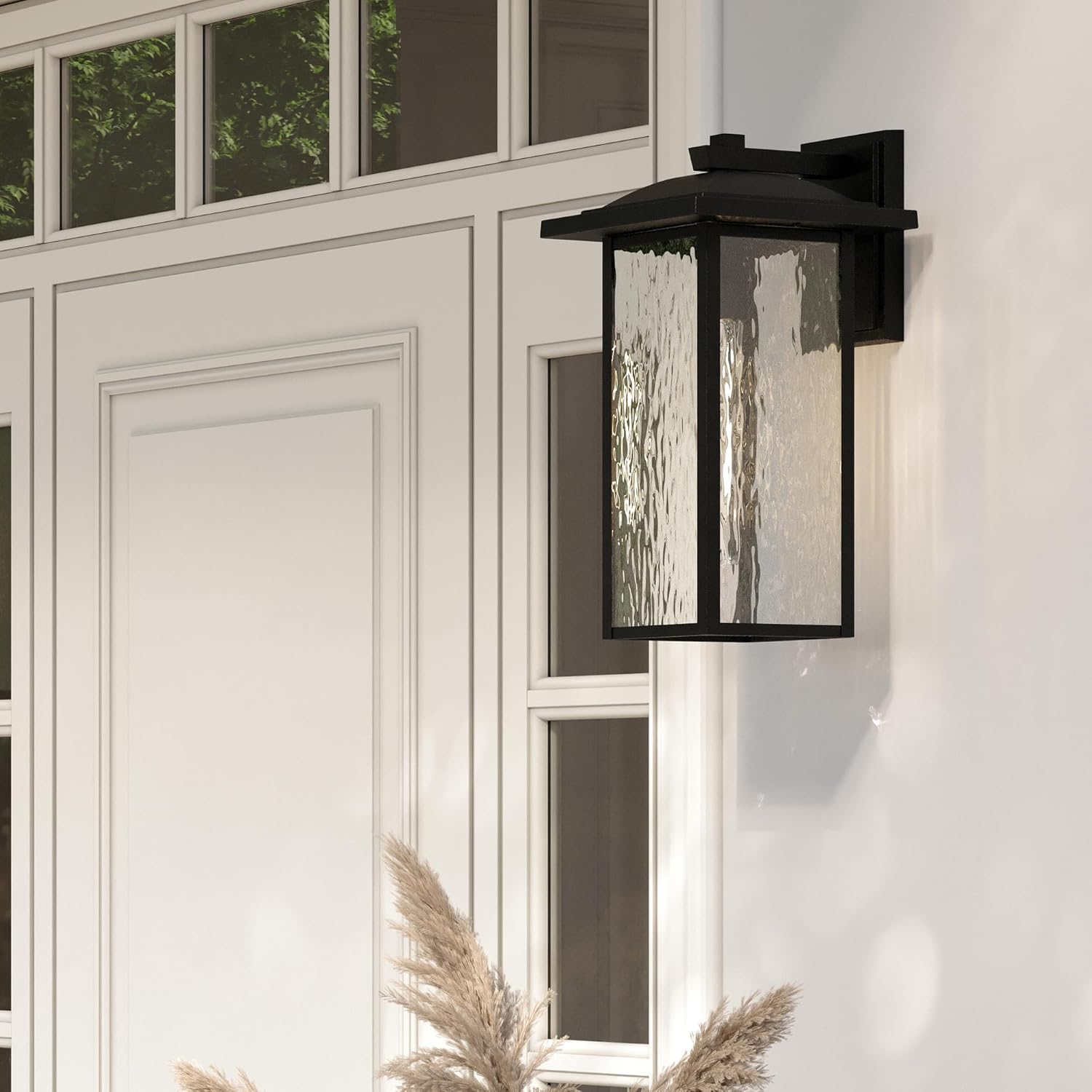 Kichler 20" Capanna 1-Light Extra-Large Wall Light with Clear Water Glass in Textured Black, for Porch, Patio, Garage, Front Door, (20" x 10.75"), 49928BKT