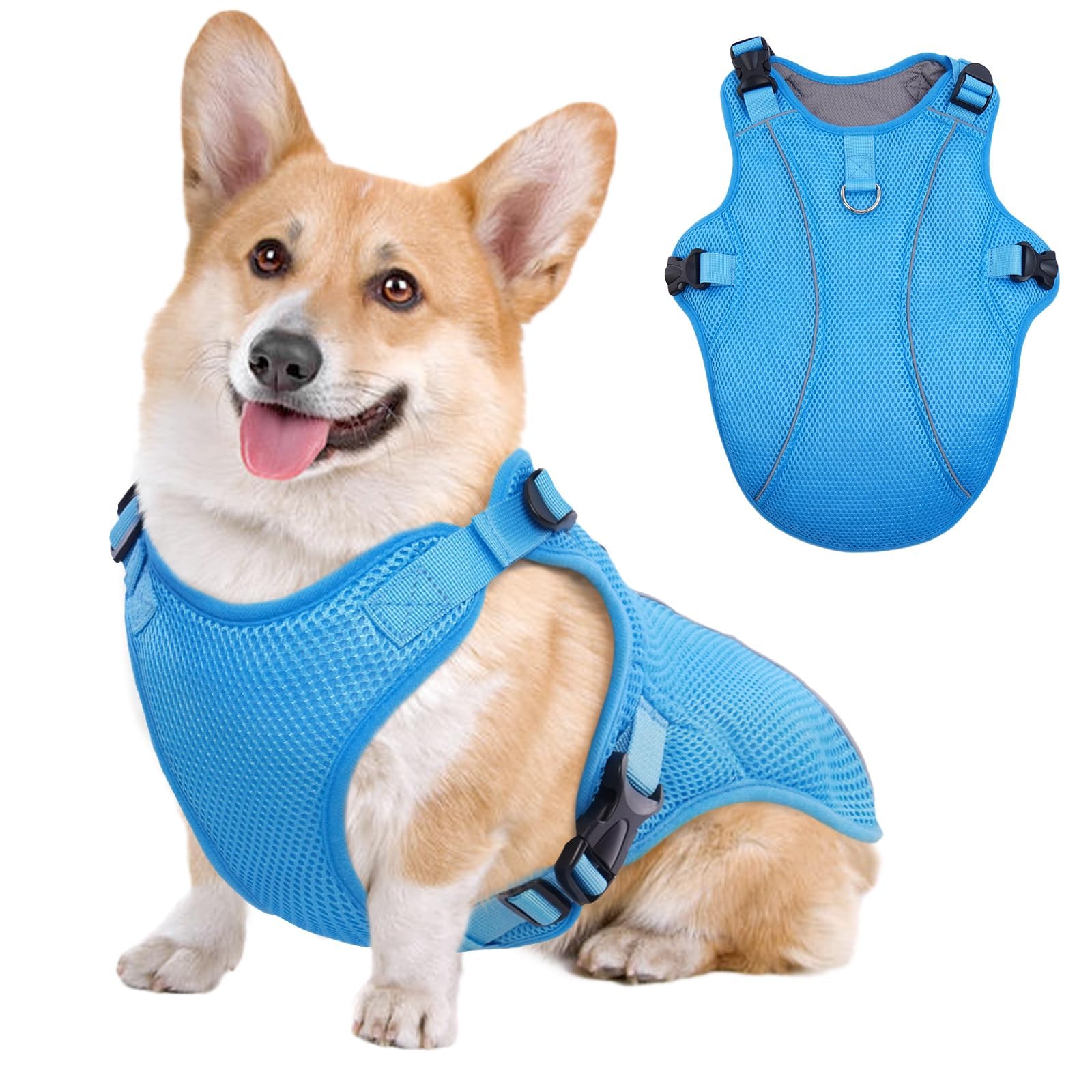 Kuoser Dog Cooling Vest, Pet Cooler Coat, Breathable Doggie Cool Jackets for Medium Dogs, Reflective Cooling Harness, Puppy Summer Essentials Blue L