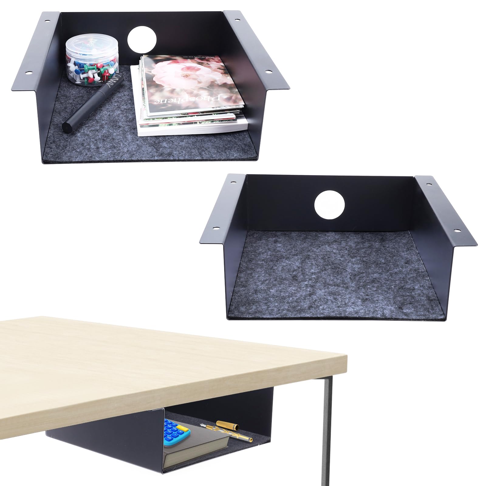 Patioer Under Desk Storage Shelf, Steel Under Desk Tray Mountable Add-On Shelf for Table Office Desk, Small (Pack of 2)