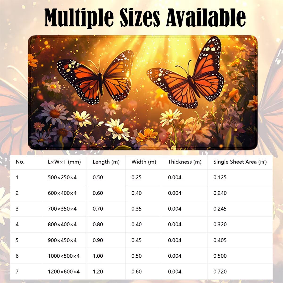 Podkładka pod mysz 1200x600x4mm, antypoślizgowa, motyl słońce 0x0-281