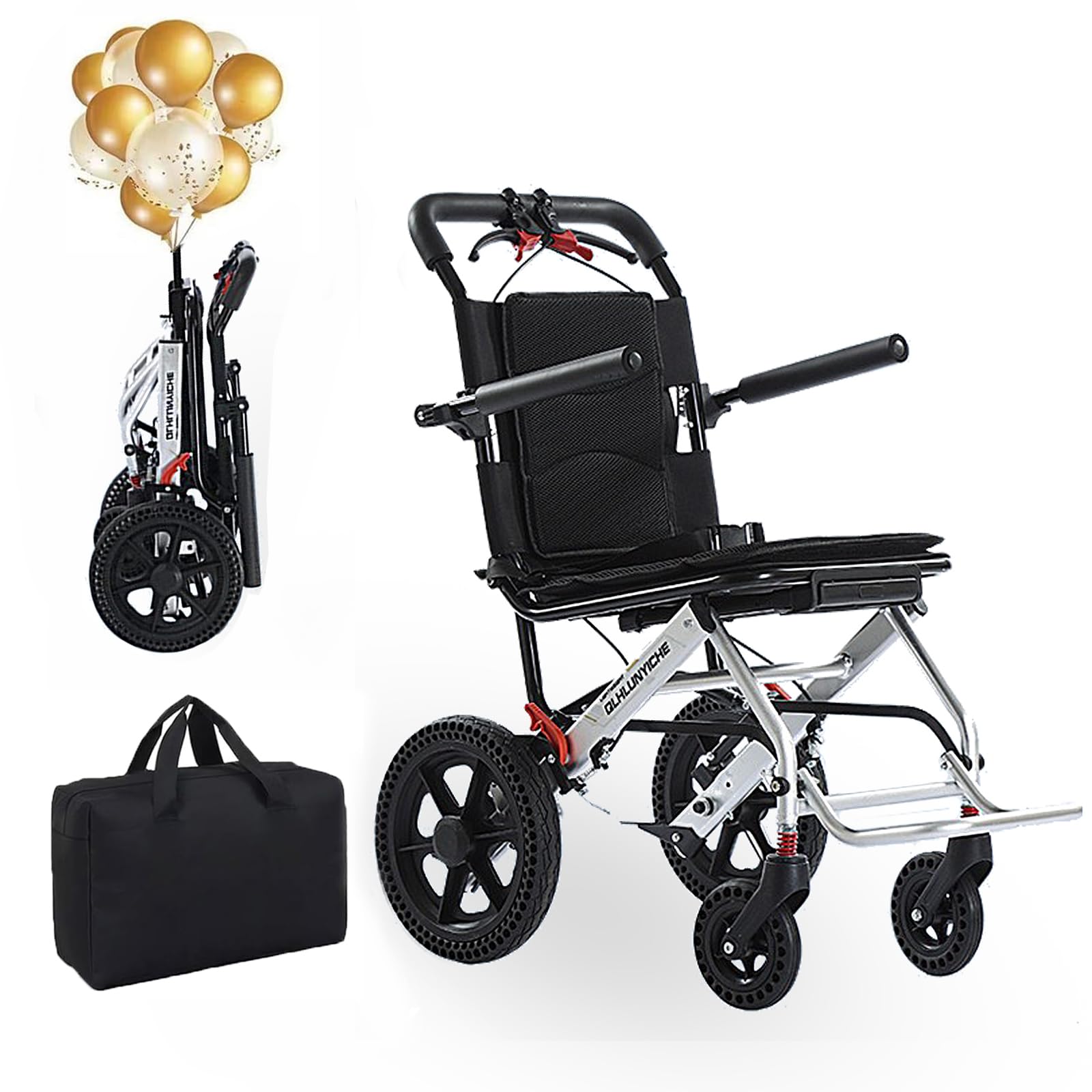 Silla de Ruedas de Transporte Ultra Ligera (Solo 18 LB), Portátil para Viajes, para Adultos y Personas Mayores, Silla de Ruedas de Aluminio Plegable para Ancianos,Aluminum Alloy Model