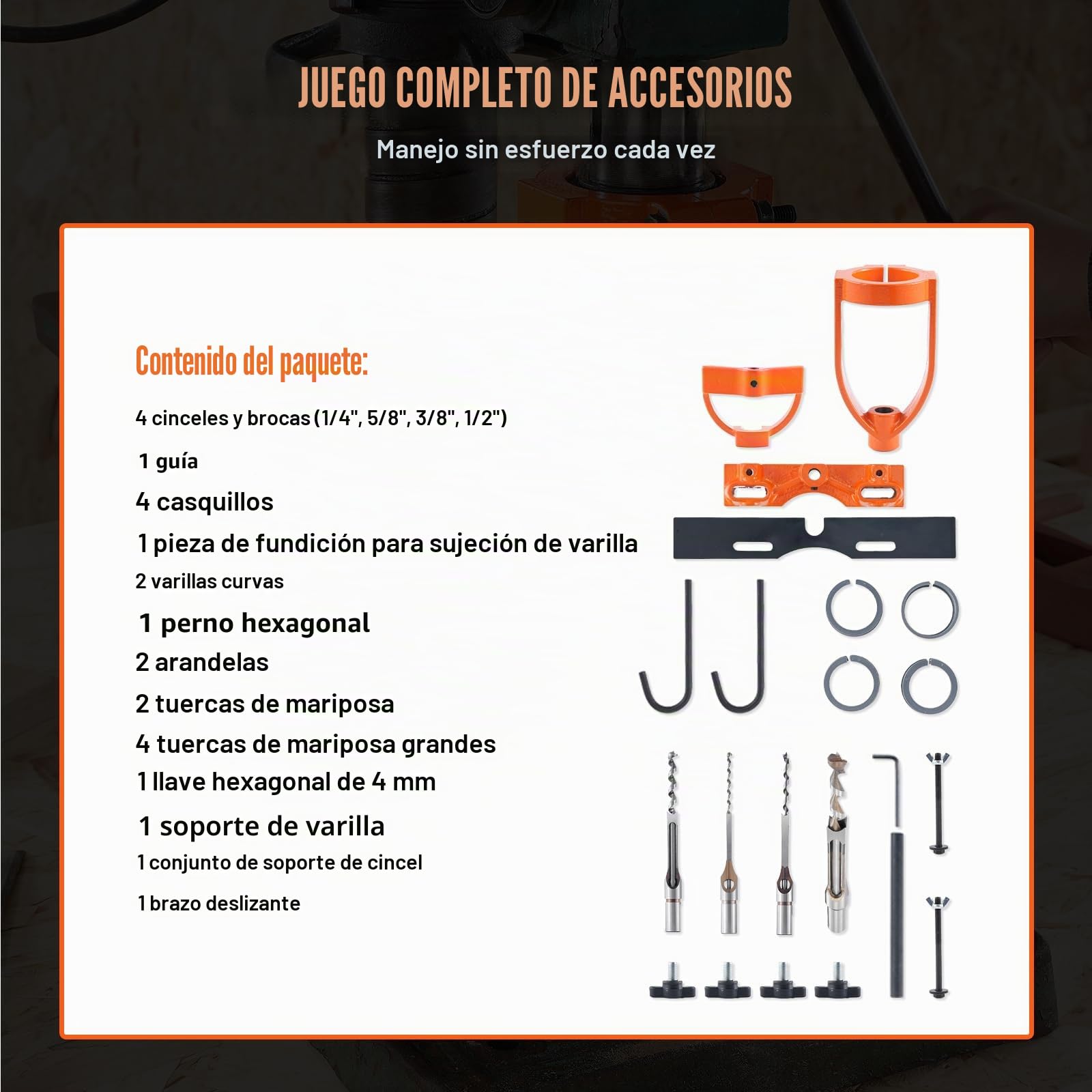 VEVOR Accesorio de embutir para prensa de taladro, 4 brocas, kit de cincel de orificio cuadrado, juego de localizador de brocas de banco, herramientas de embutir y espiga con 5 bujes, para carpintería