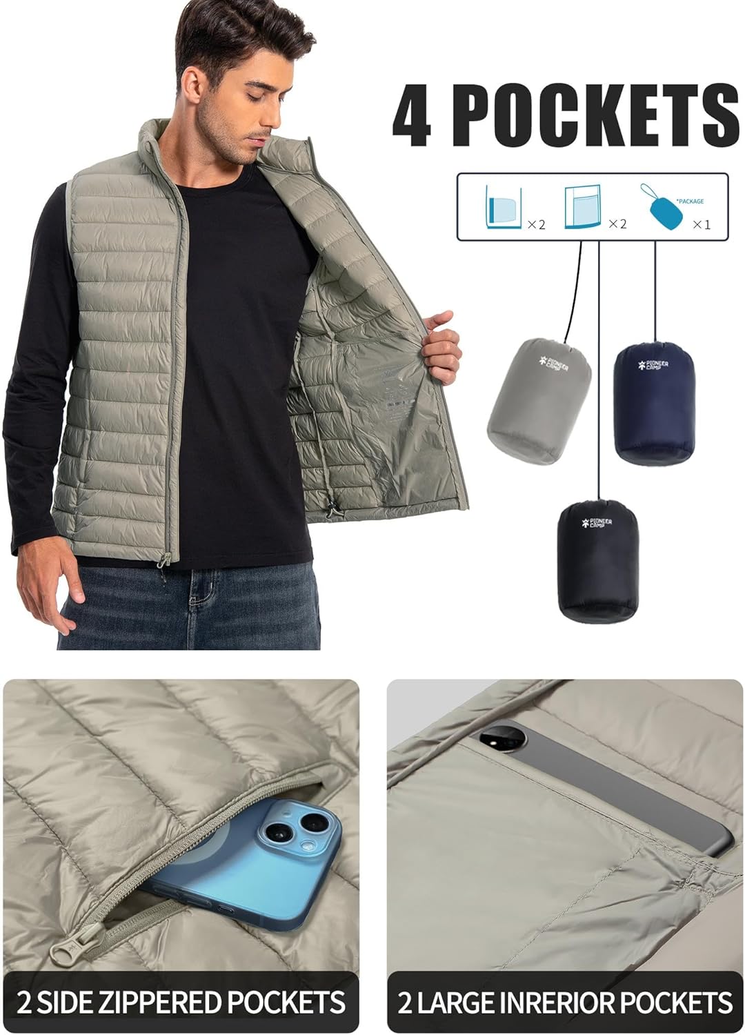 Pioneer Camp Men's Lightweight Puffer Vest Packable Water-Repellent Warm Quilted Sleeveless Outerwear for Work Casual Travel… - Image 4