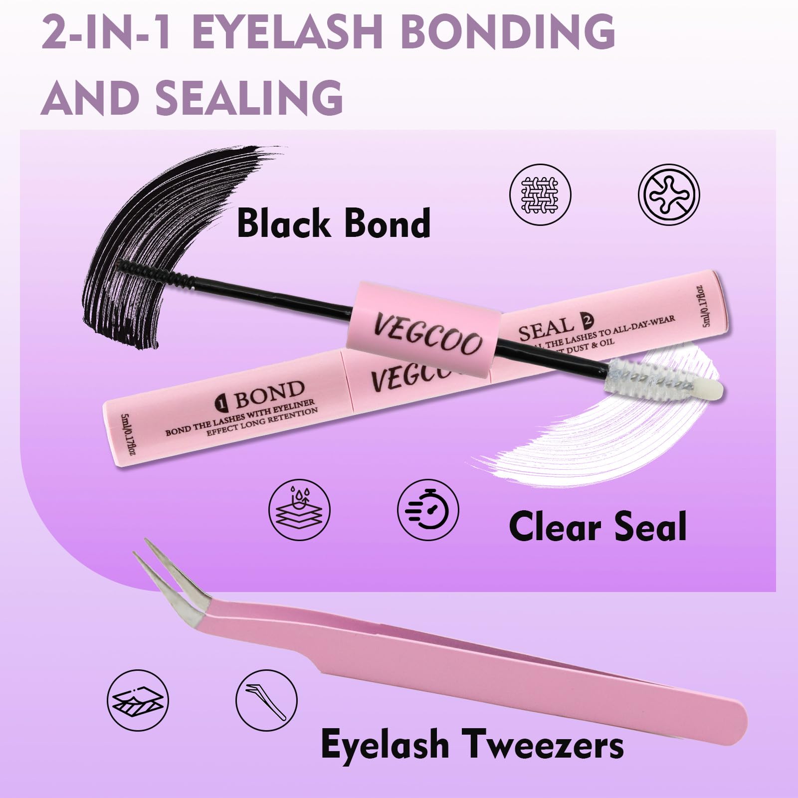 VEGCOO Faux Cils Individuels Noirs 8-16mm C Curl, Extension Cils Kit Style Manga Volume, Cluster Lashes Bande Transparente Invisible avec Outils