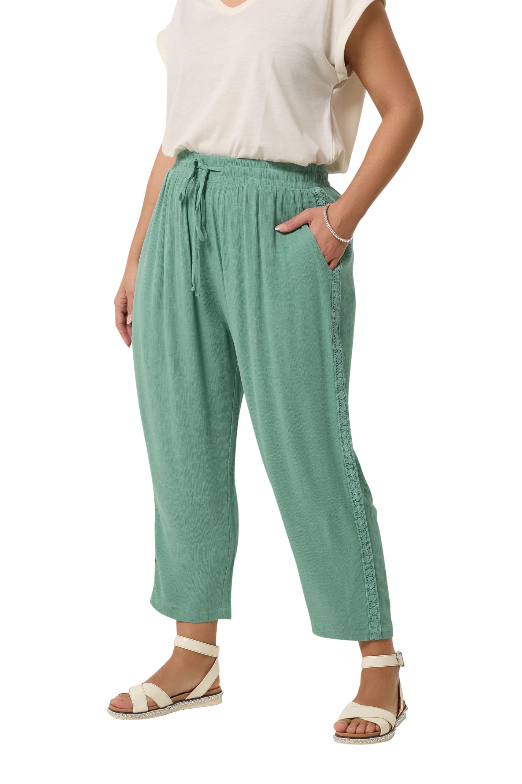 Yours Women's Mint Crochet Side Cropped Trousers In Size 22-24