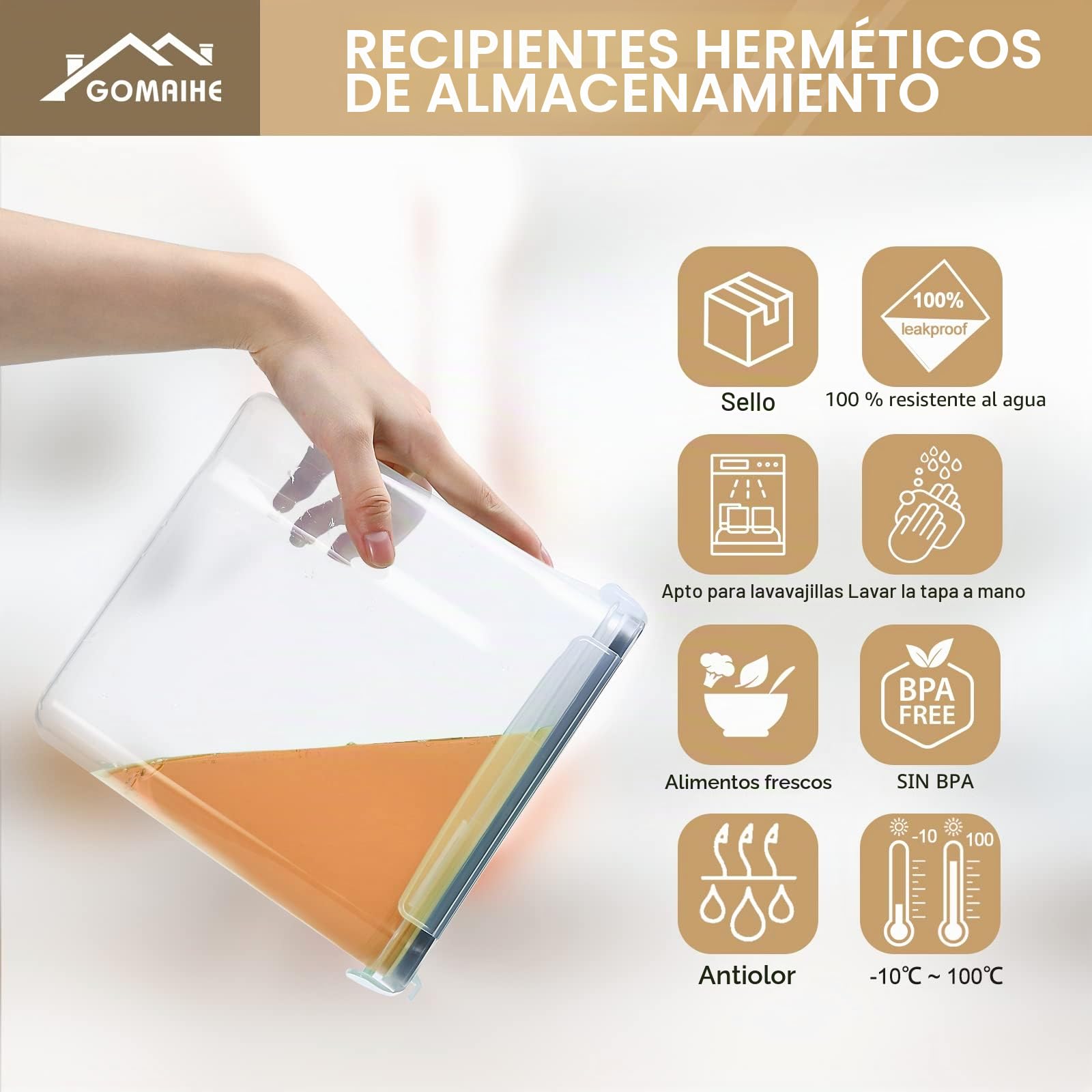 GoMaihe Recipientes Herméticos para Alimentos, 6 x 4 L, Muesli y Cereales | Un Paquete Entero por Recipiente: aprox. 750 g de Muesli o Cereales, 1,5 kg de Copos de Avena, 2 kg de Harina; Sin BPA