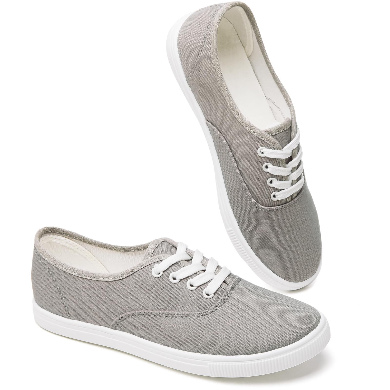Womens Classic White Sneakers,Low Top White Canvas Shoes,Lightweight Casual Canvas Sneakers