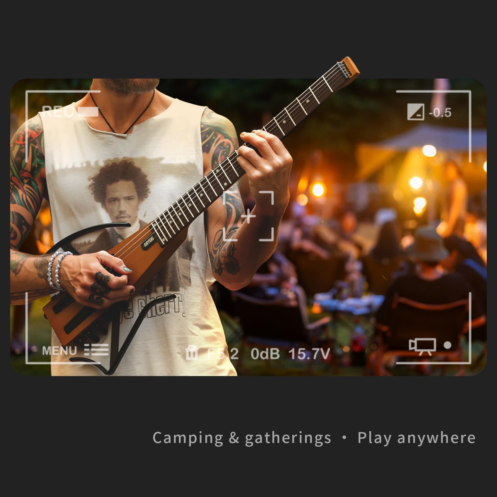 Reise E Gitarre – Volle Größe, ultraleicht (wiegt nur 1,8 kg), 100 % Ahorn, digitales Stimmgerät, Gitarrentasche, Ständer, geeignet für Linkshänder und Rechtshänder, Schwarz